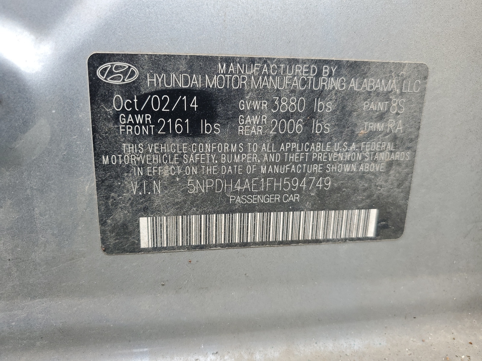 5NPDH4AE1FH594749 2015 Hyundai Elantra Se