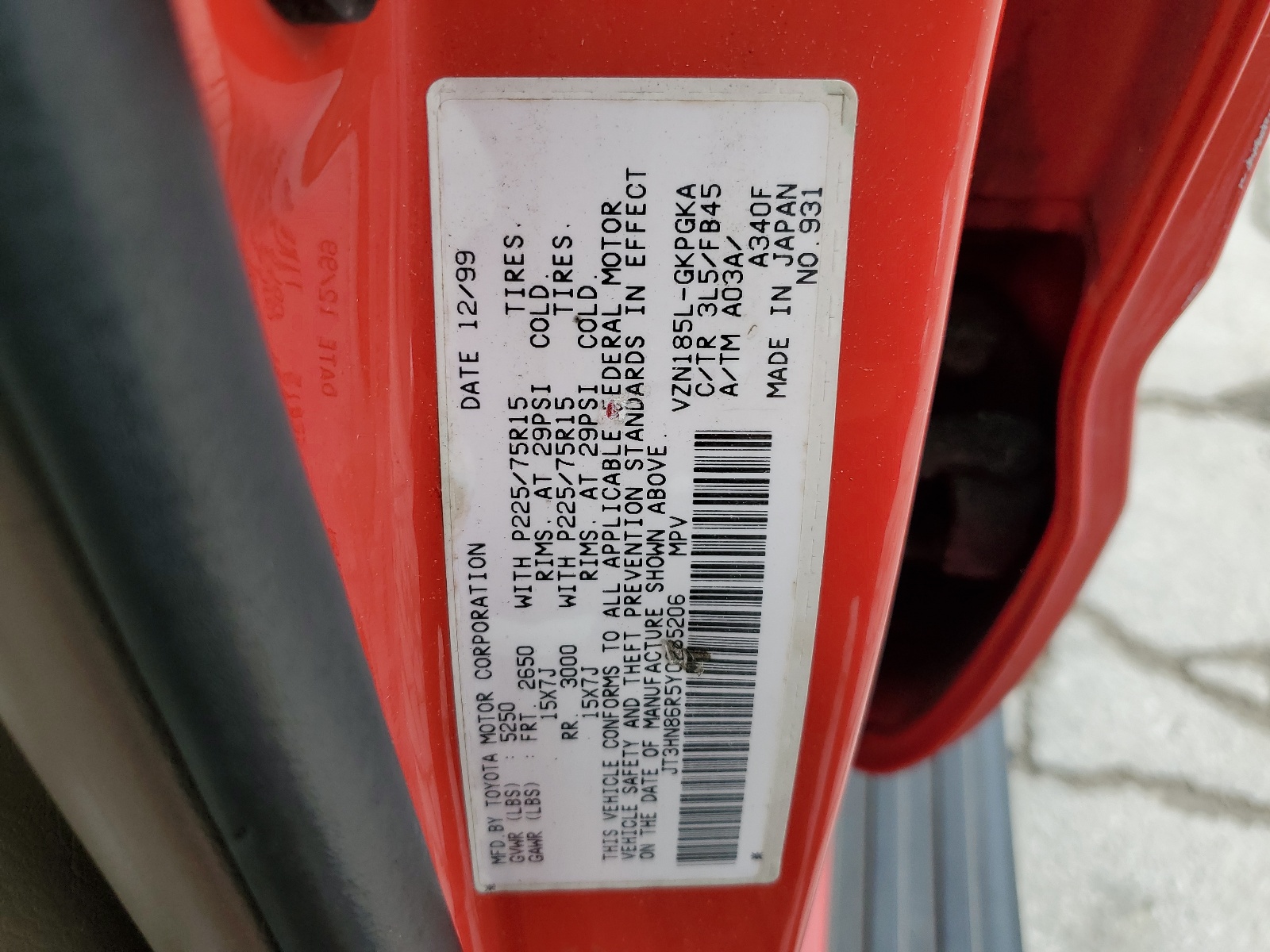 JT3HN86R5Y0285206 2000 Toyota 4Runner Sr5