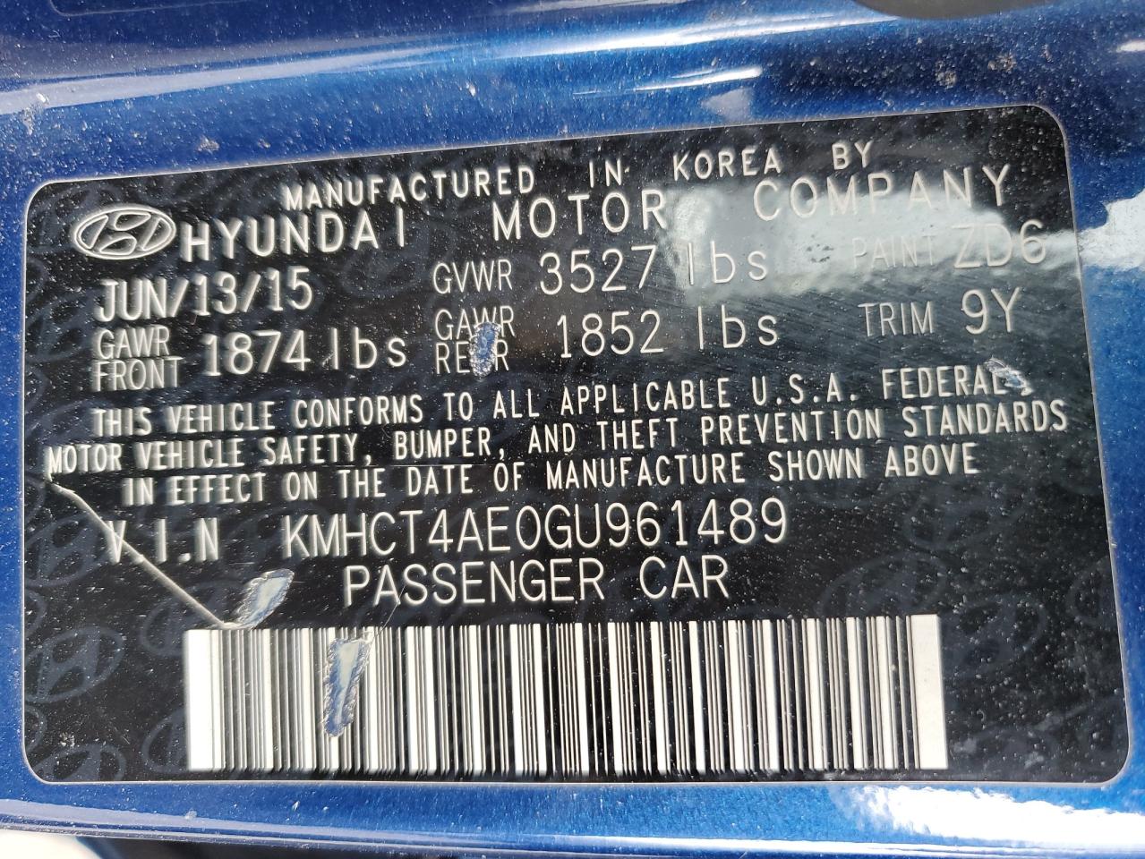 2016 Hyundai Accent Se VIN: KMHCT4AE0GU961489 Lot: 55421834