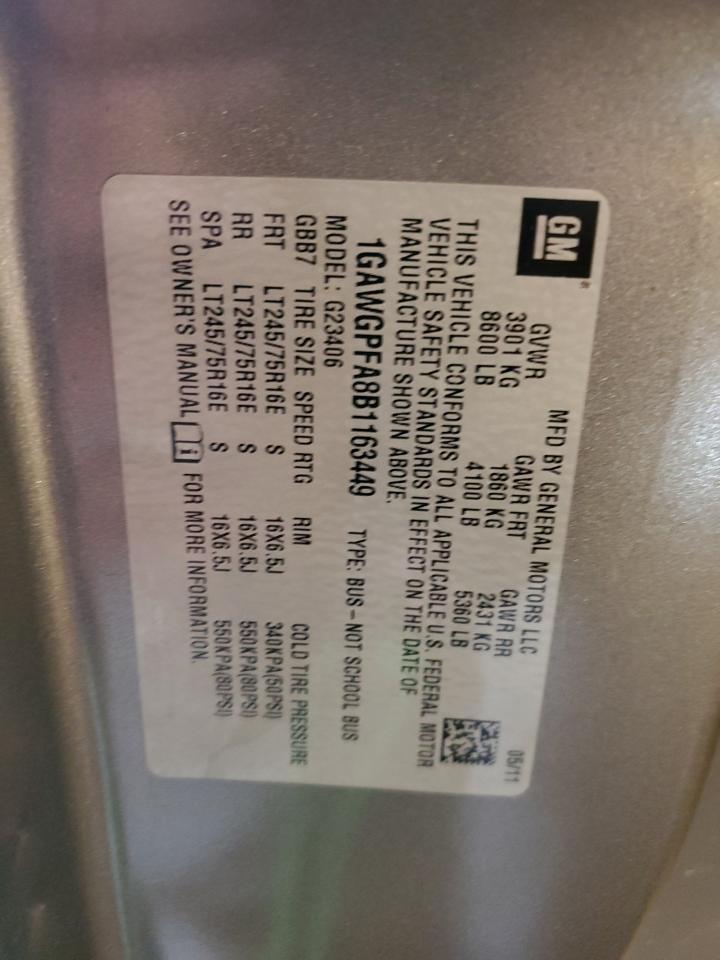 2011 Chevrolet Express G2500 Ls VIN: 1GAWGPFA8B1163449 Lot: 55931664