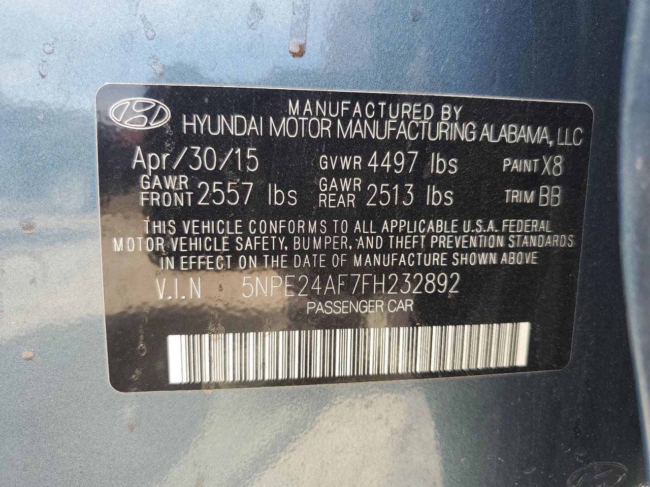 2015 Hyundai Sonata Se VIN: 5NPE24AF7FH232892 Lot: 54813044