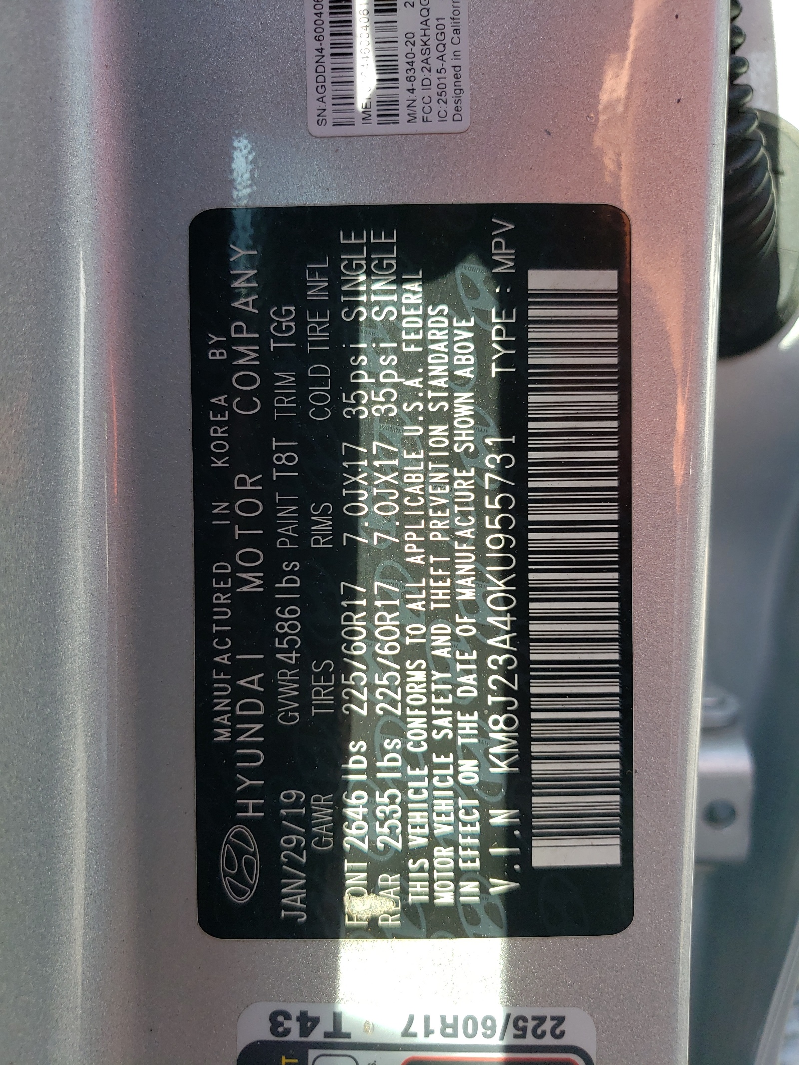 KM8J23A40KU955731 2019 Hyundai Tucson Se