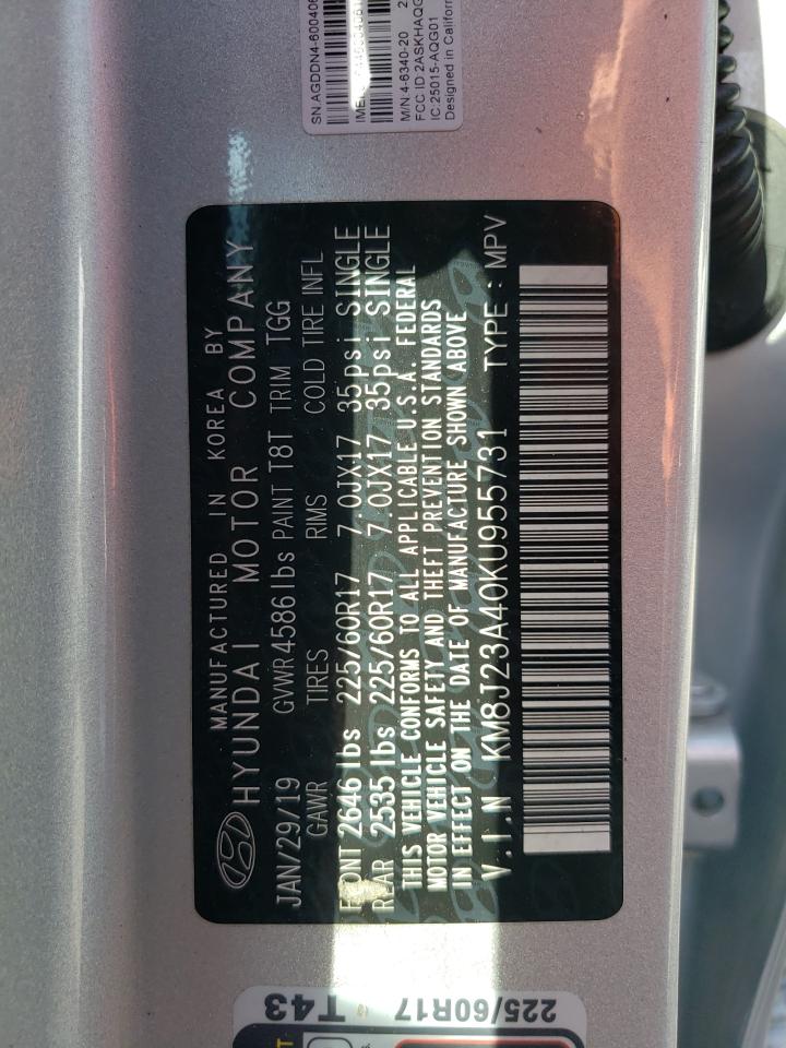 2019 Hyundai Tucson Se VIN: KM8J23A40KU955731 Lot: 53228804