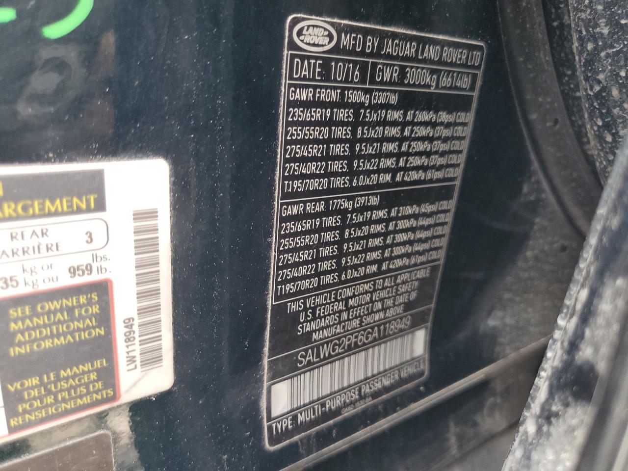 2016 Land Rover Range Rover Sport Se VIN: SALWG2PF6GA118949 Lot: 54347864