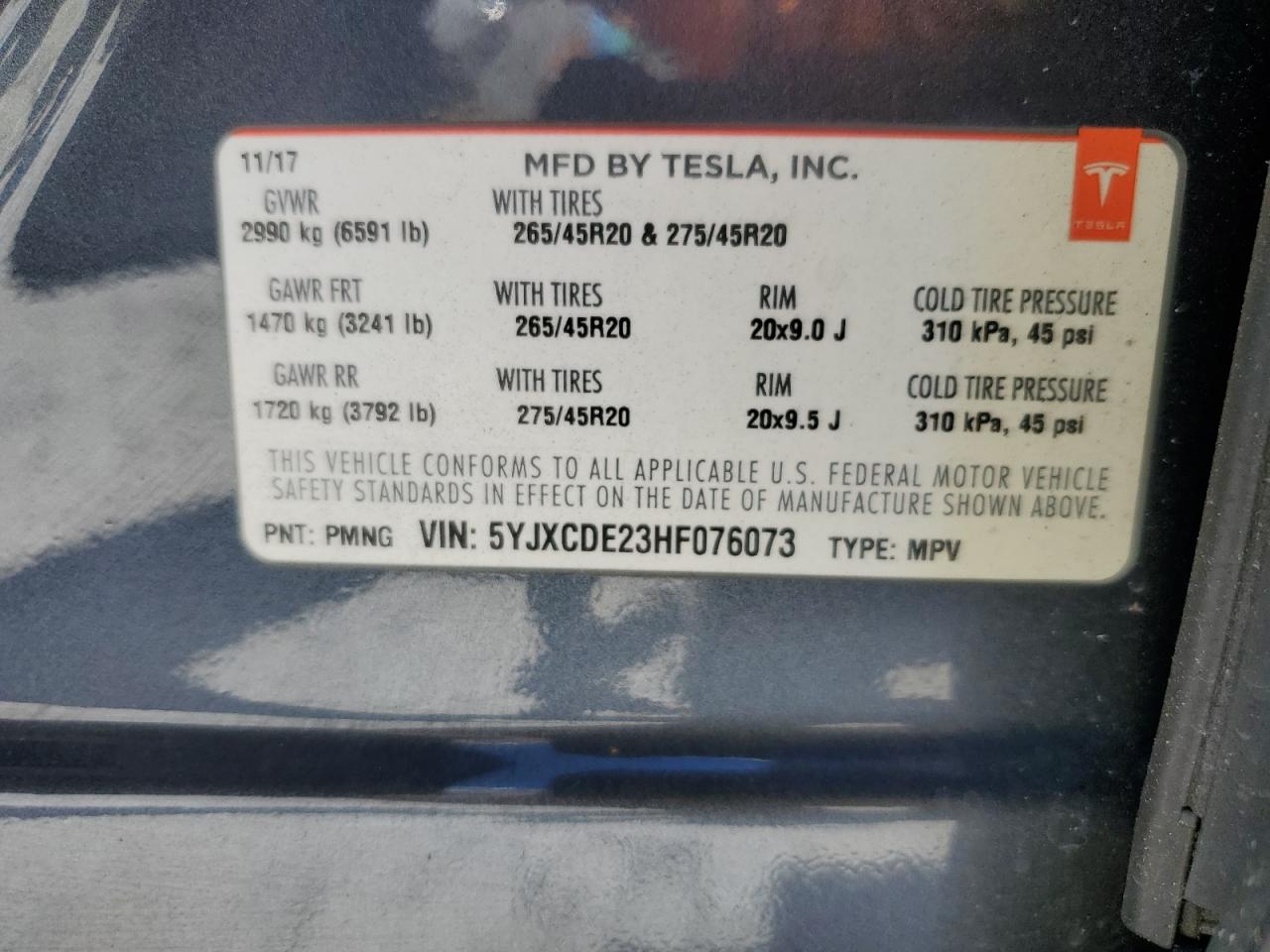 5YJXCDE23HF076073 2017 Tesla Model X