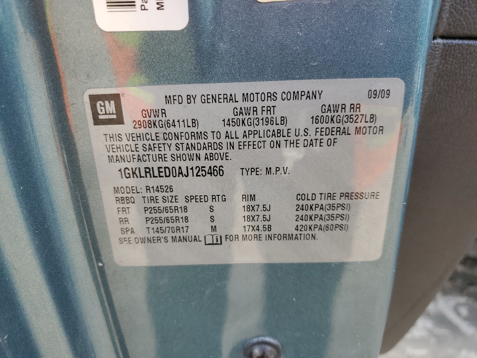 1GKLRLED0AJ125466 2010 GMC Acadia Sle