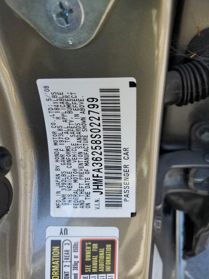 2008 Honda Civic Hybrid VIN: JHMFA36258S022799 Lot: 55003234