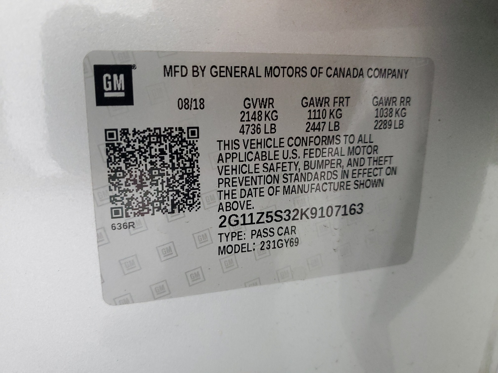 2G11Z5S32K9107163 2019 Chevrolet Impala Lt