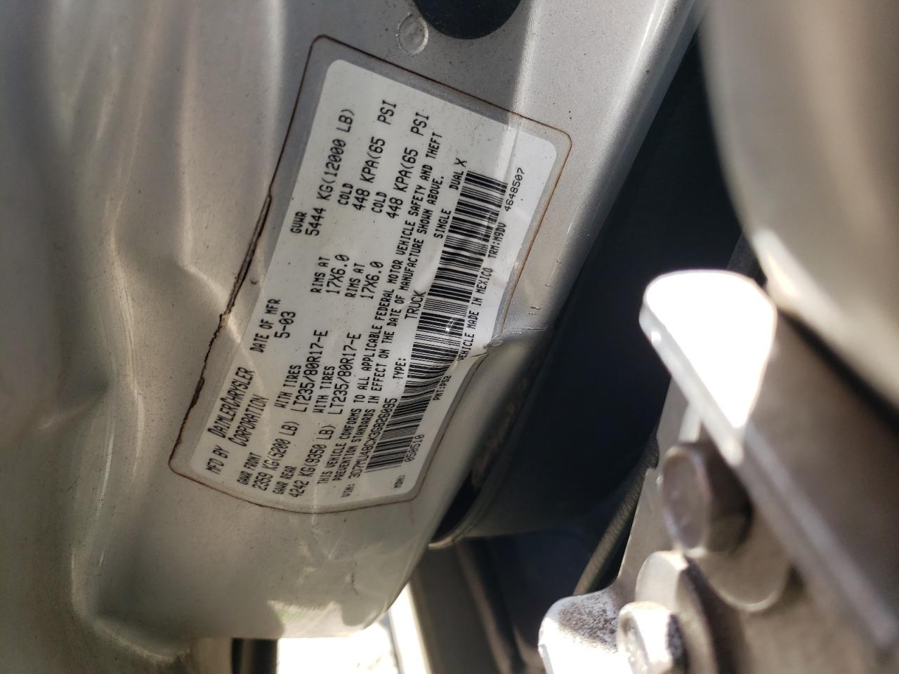 2003 Dodge Ram 3500 St VIN: 3D7MU48CX3G826095 Lot: 55842184