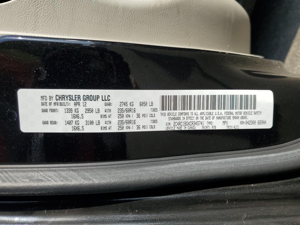 2012 Chrysler Town & Country Touring VIN: 2C4RC1BGXCR345741 Lot: 54069364