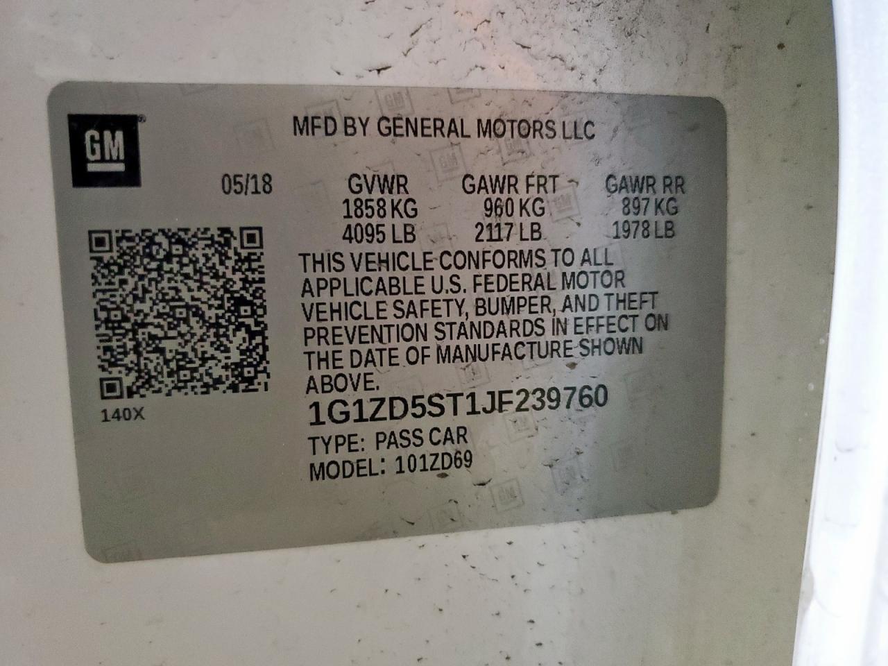 1G1ZD5ST1JF239760 CHEVROLET MALIBU 2018