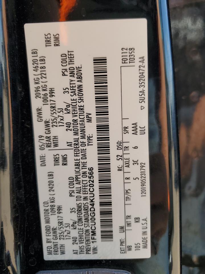 1FMCU0GD4KUC02566 FORD ESCAPE 2019