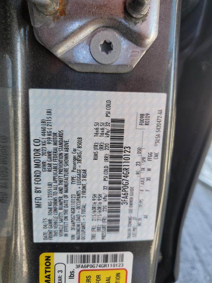 3FA6P0G74GR110123 FORD FUSION 2016