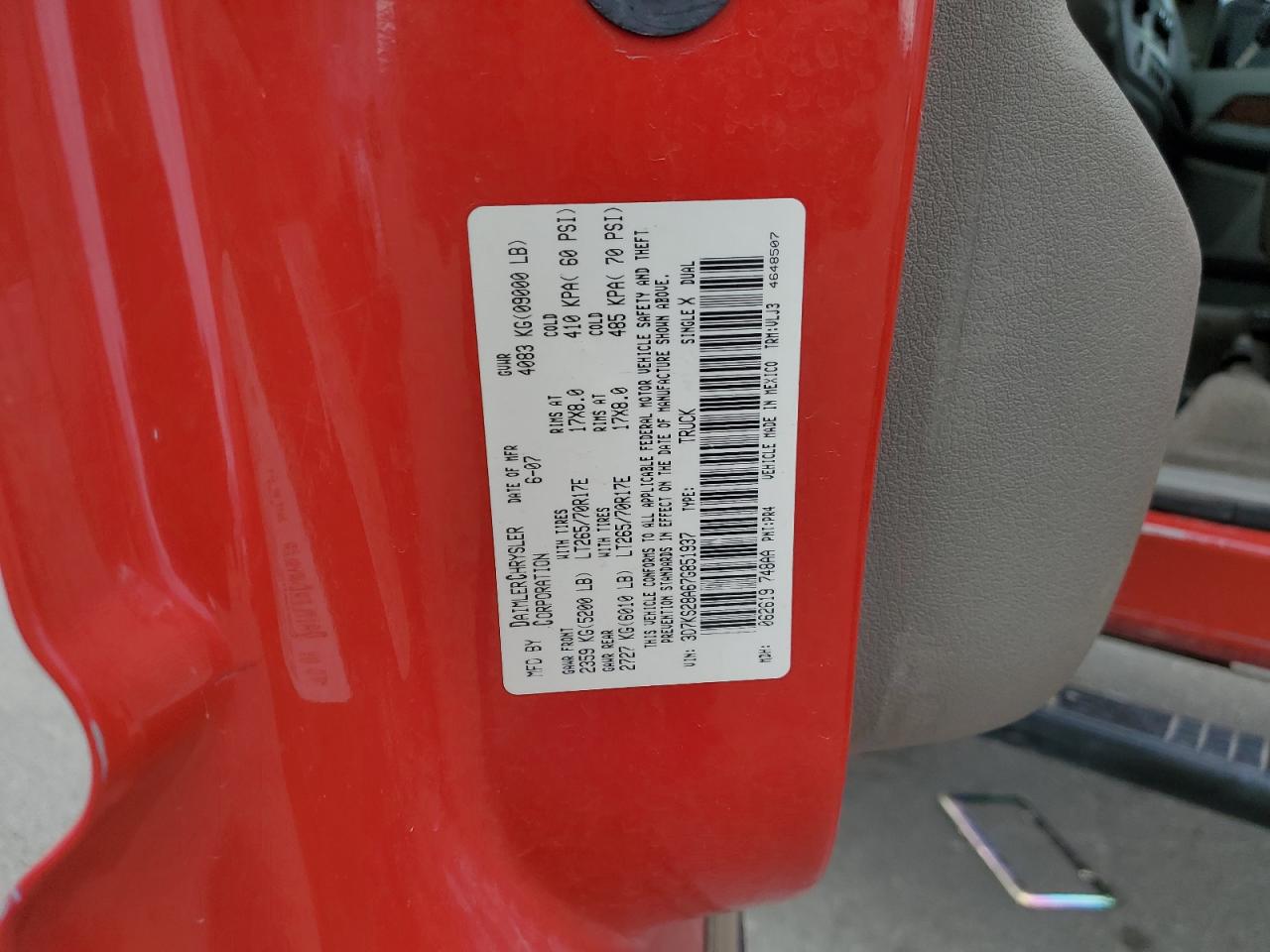 2007 Dodge Ram 2500 St VIN: 3D7KS28A67G851937 Lot: 56803345