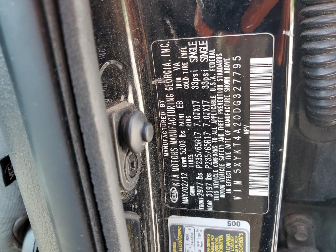 2013 Kia Sorento Lx VIN: 5XYKT4A20DG327795 Lot: 56863935