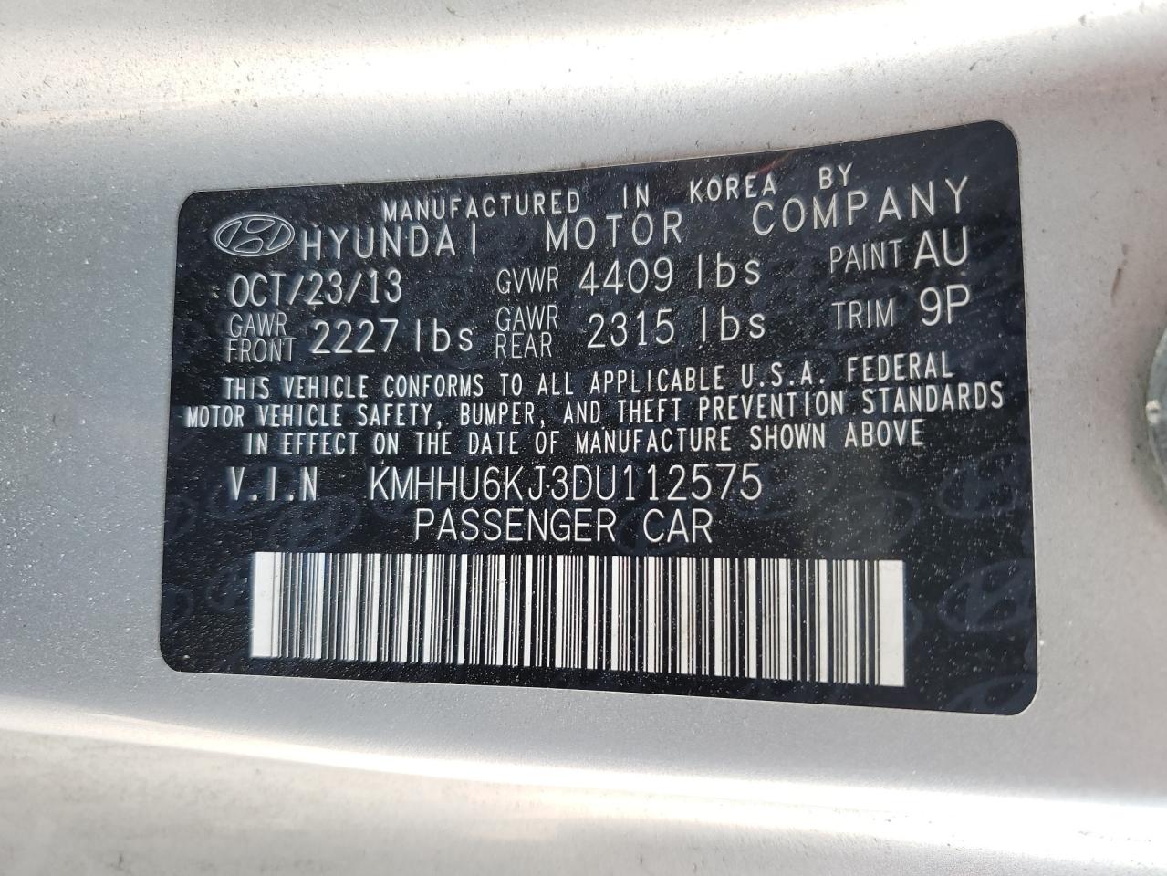 2013 Hyundai Genesis Coupe 3.8L VIN: KMHHU6KJ3DU112575 Lot: 57287265