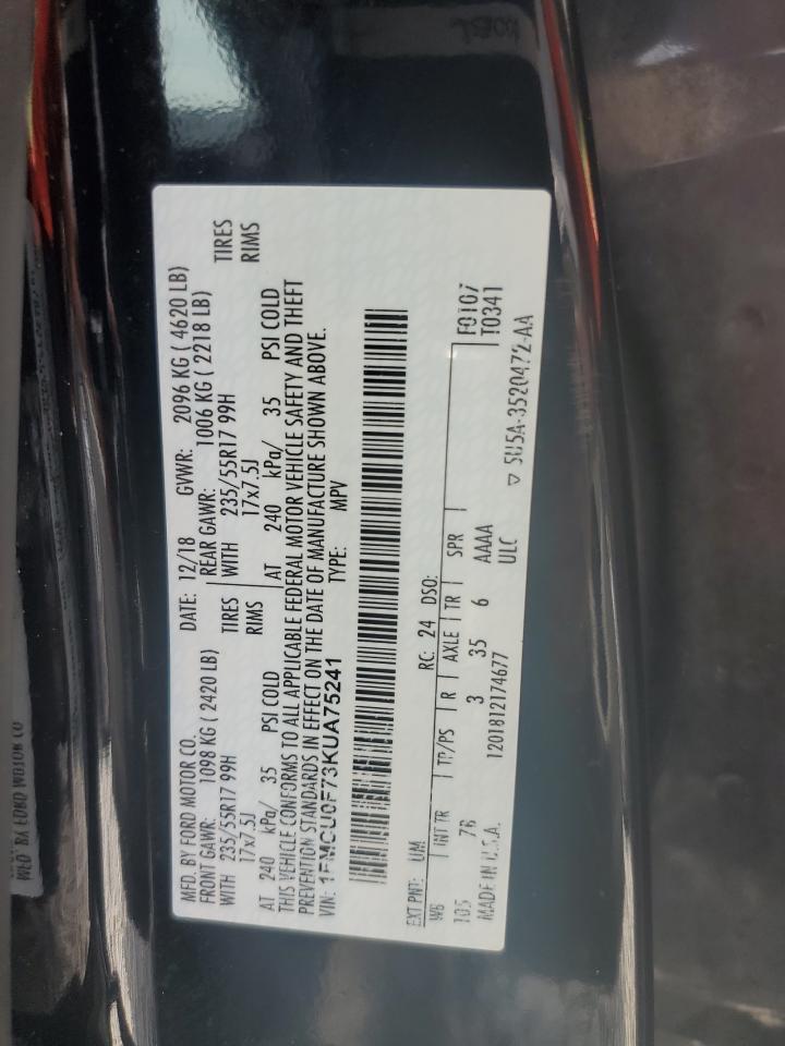 1FMCU0F73KUA75241 FORD ESCAPE 2019