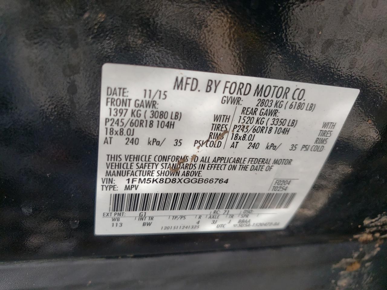 1FM5K8D8XGGB66764 FORD EXPLORER 2016
