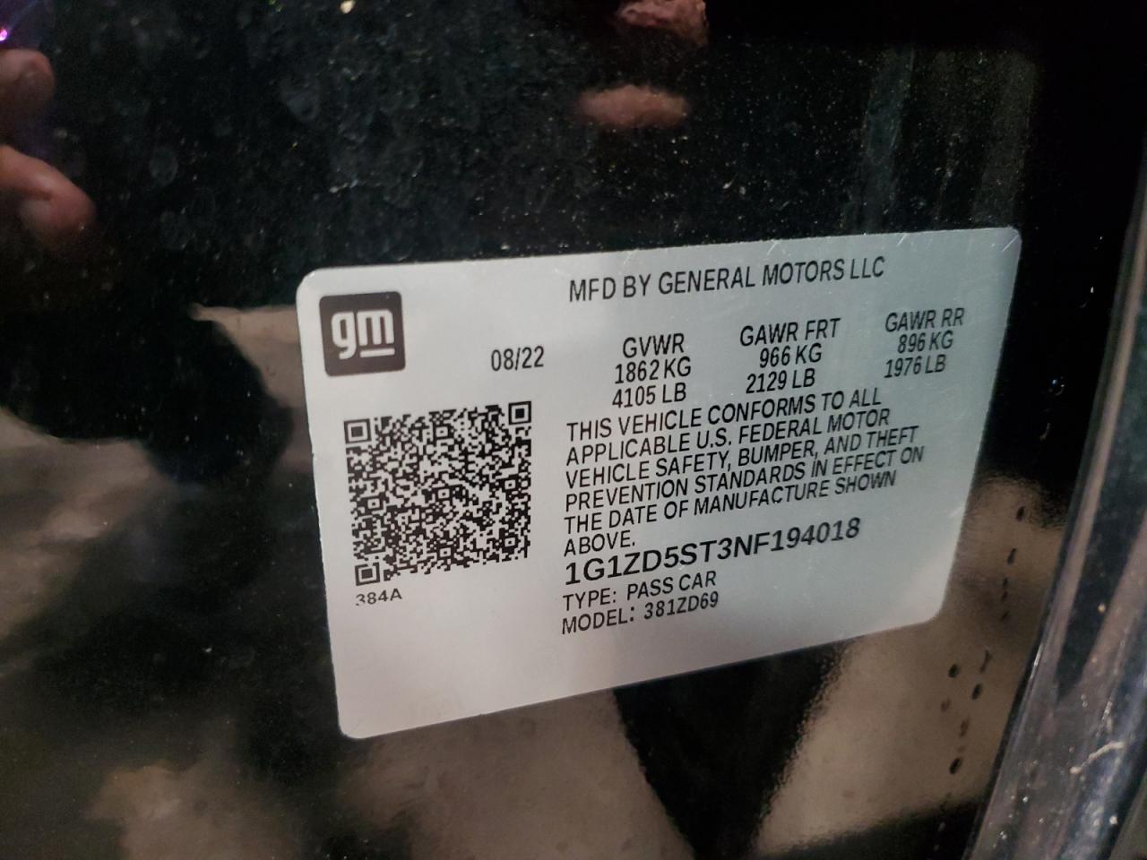 1G1ZD5ST3NF194018 CHEVROLET MALIBU 2022