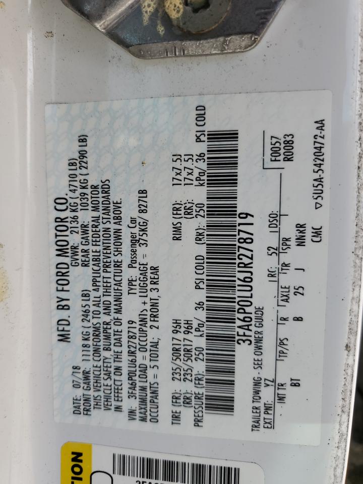 2018 Ford Fusion Se Hybrid VIN: 3FA6P0LU6JR278719 Lot: 54039945