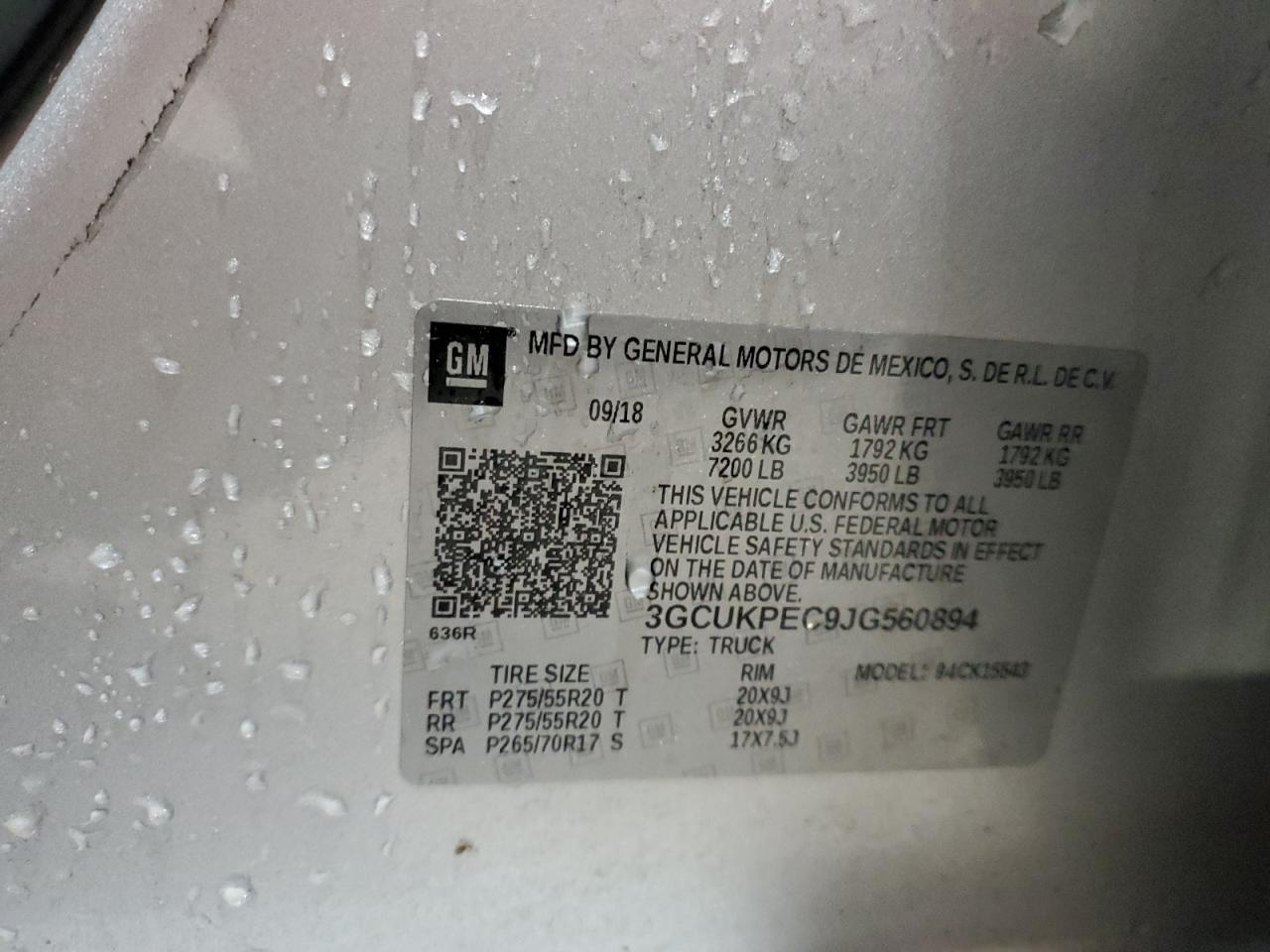 3GCUKPEC9JG560894 CHEVROLET ALL Models 2018