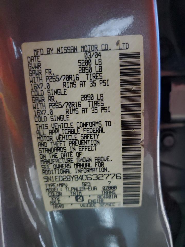 2004 Nissan Xterra Xe VIN: 5N1ED28Y84C632776 Lot: 56248175