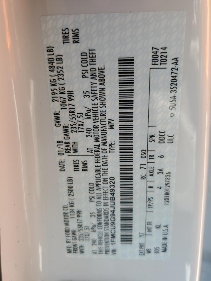 1FMCU9G94JUB49320 FORD ESCAPE 2018