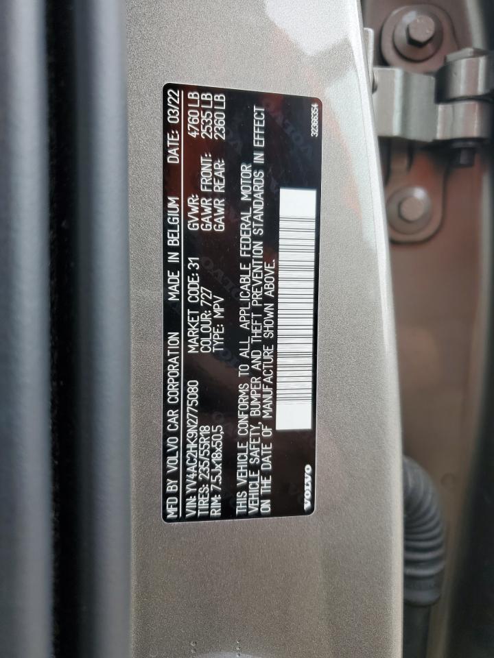 2022 Volvo Xc40 T4 Momentum VIN: YV4AC2HK9N2775080 Lot: 52136605