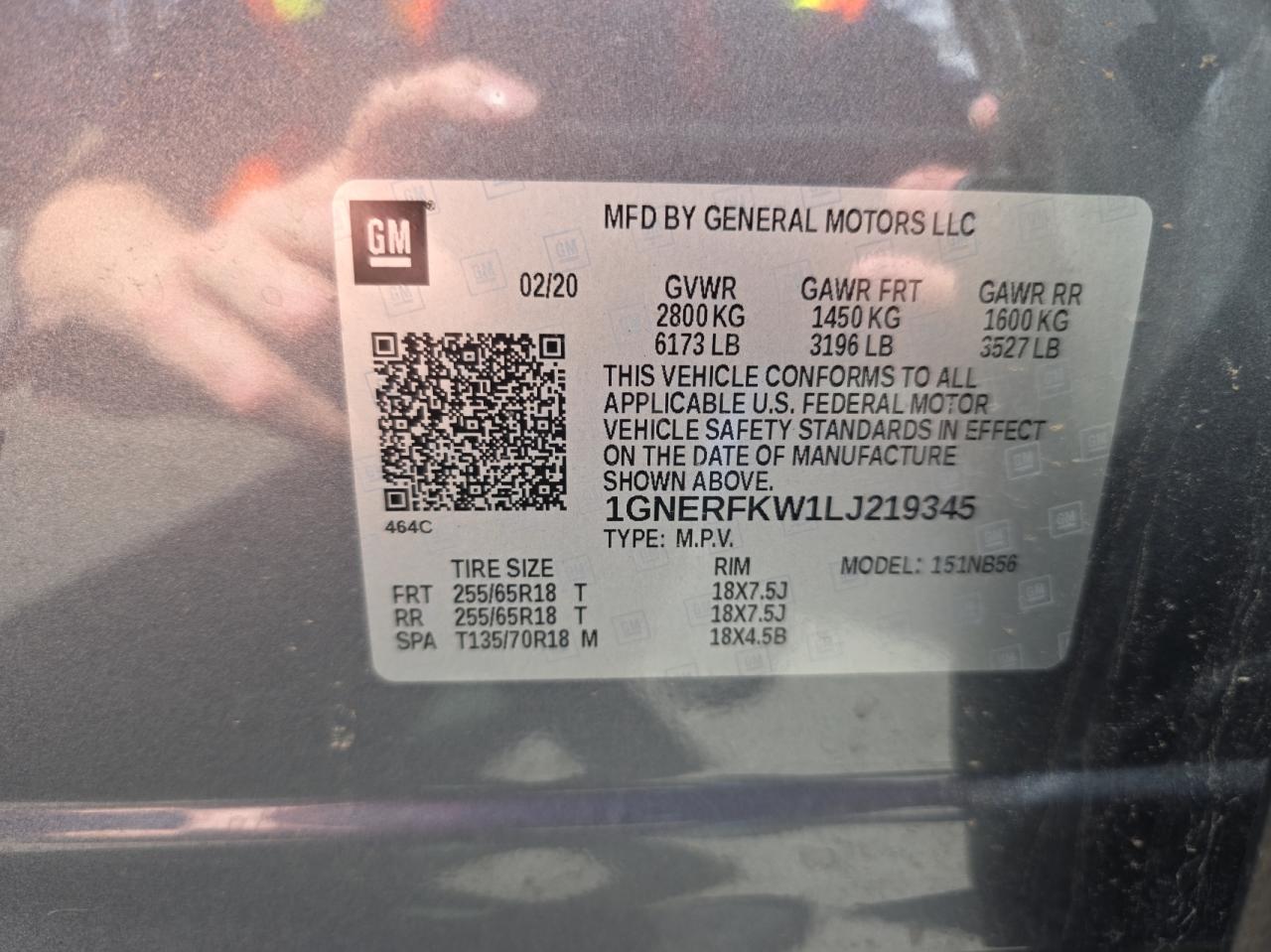 1GNERFKW1LJ219345 CHEVROLET TRAVERSE 2020