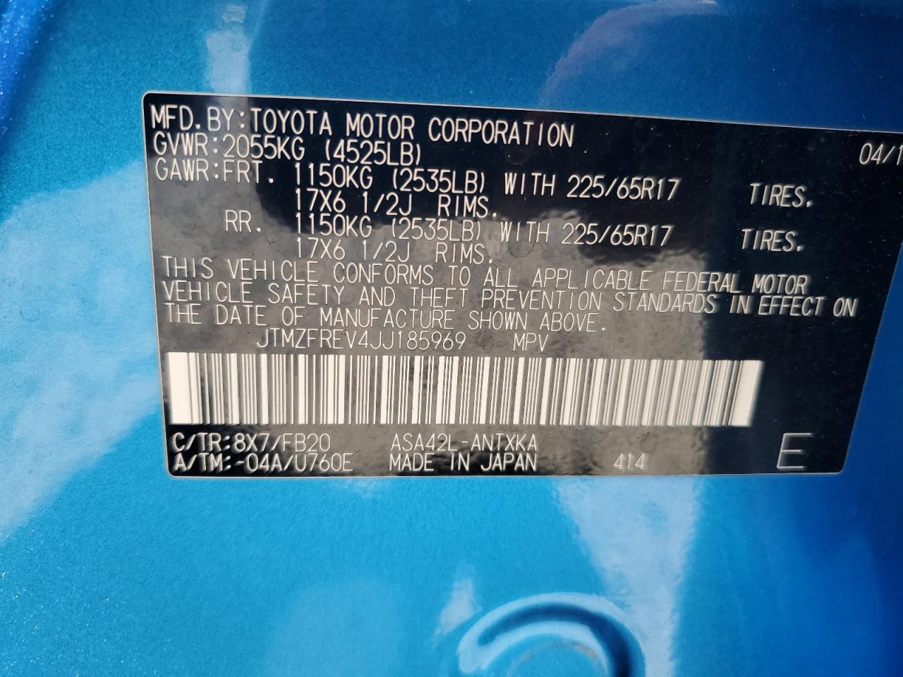 JTMZFREV4JJ185969 TOYOTA RAV4 2018