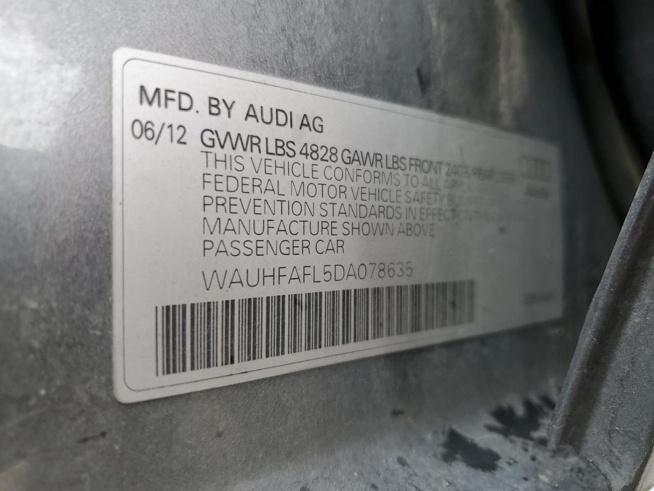 2013 Audi A4 Premium Plus VIN: WAUHFAFL5DA078635 Lot: 56800555