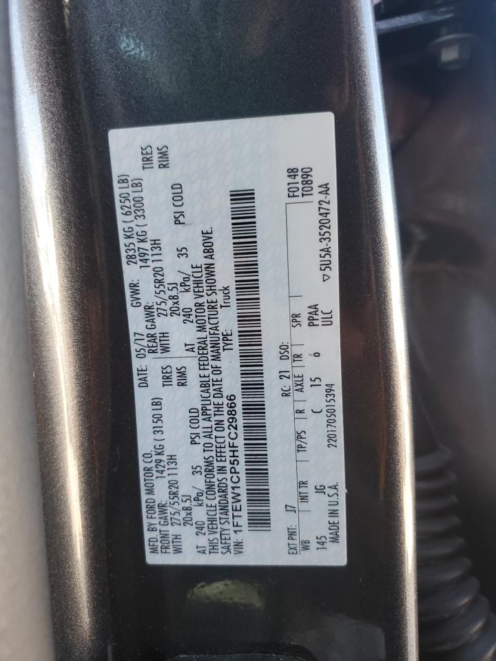 2017 Ford F150 Supercrew VIN: 1FTEW1CP5HFC29866 Lot: 57965115