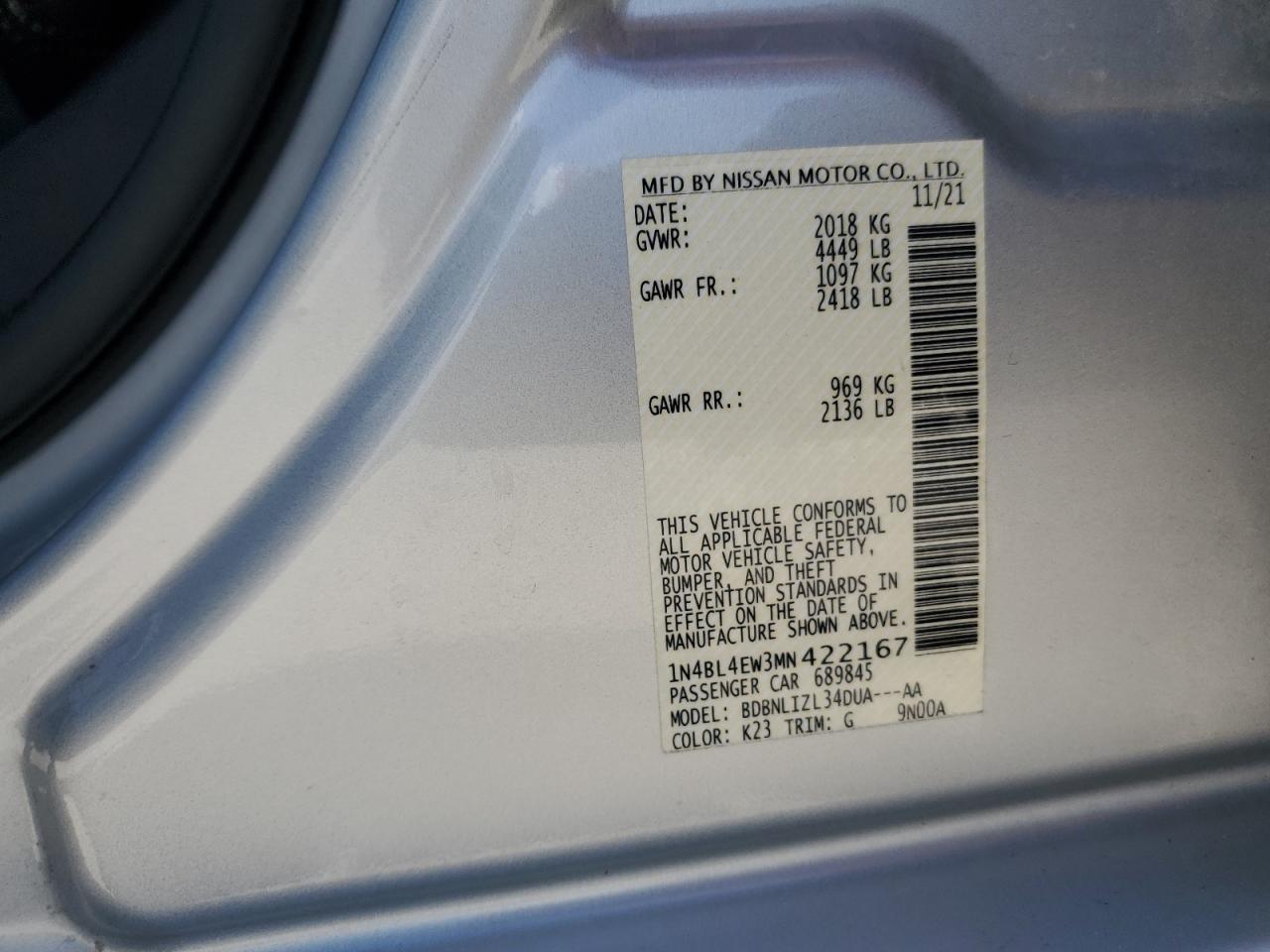 1N4BL4EW3MN422167 NISSAN ALTIMA 2021