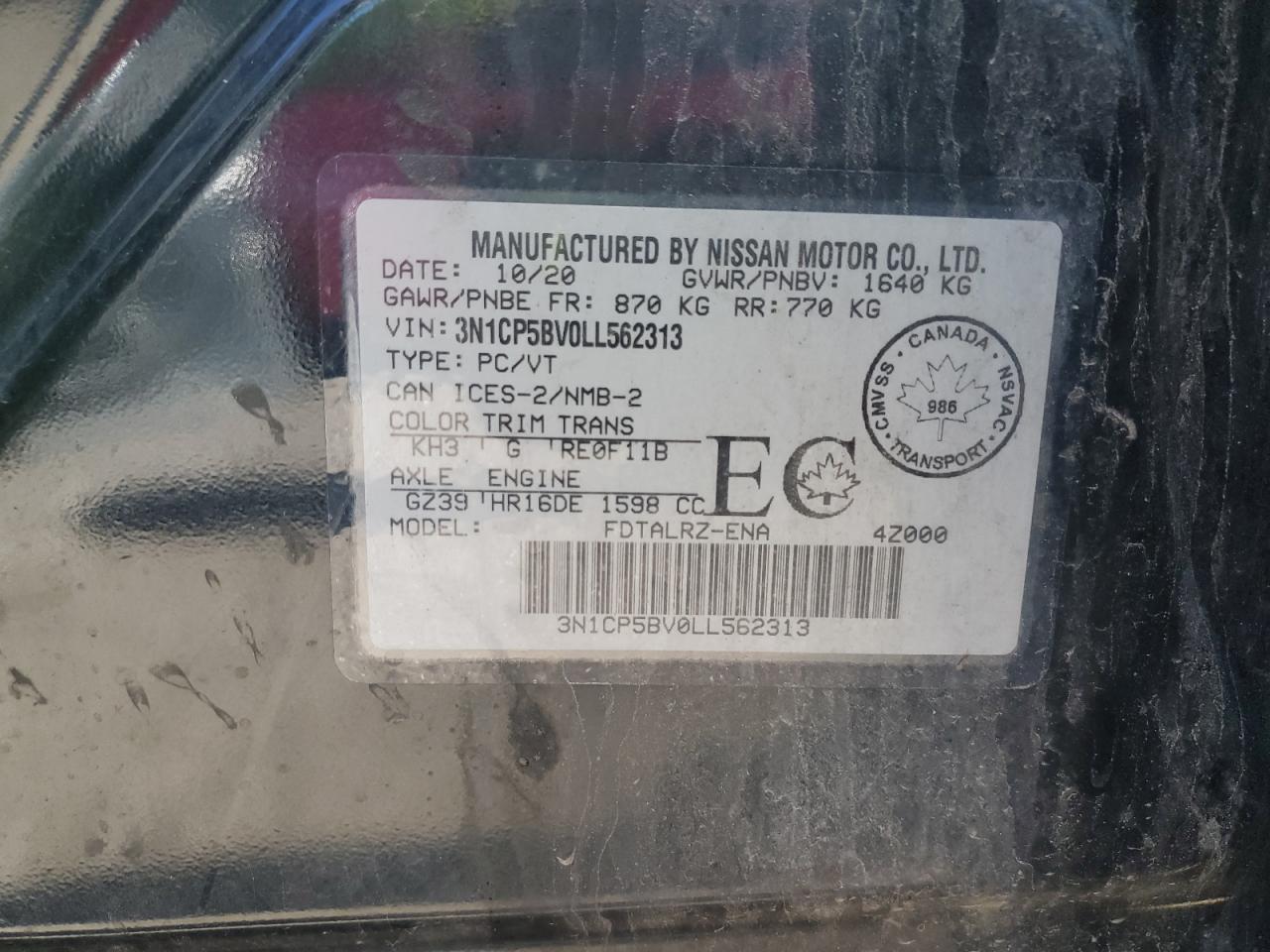 3N1CP5BV0LL562313 NISSAN KICKS 2020