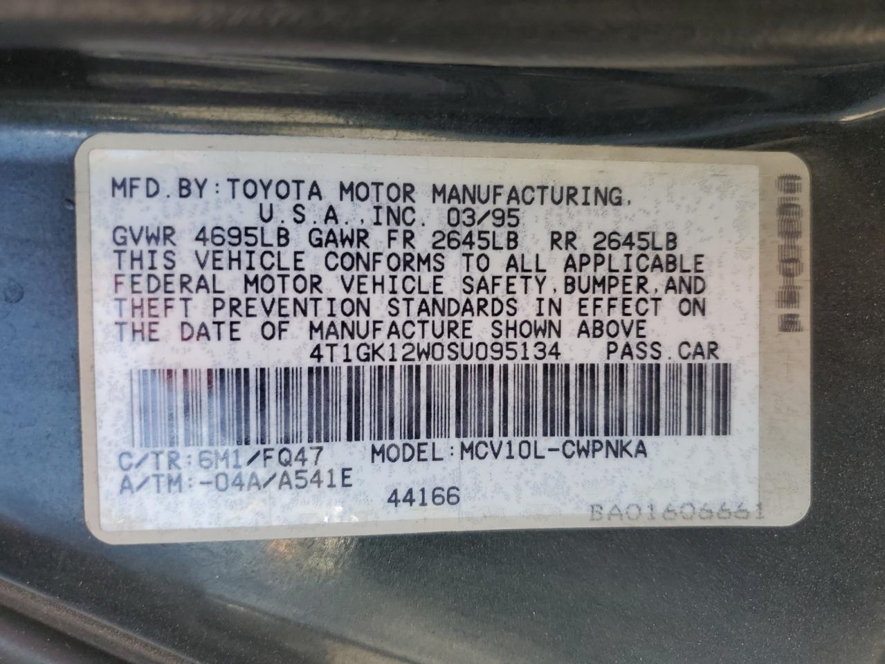 1995 Toyota Camry Le VIN: 4T1GK12W0SU095134 Lot: 57260095