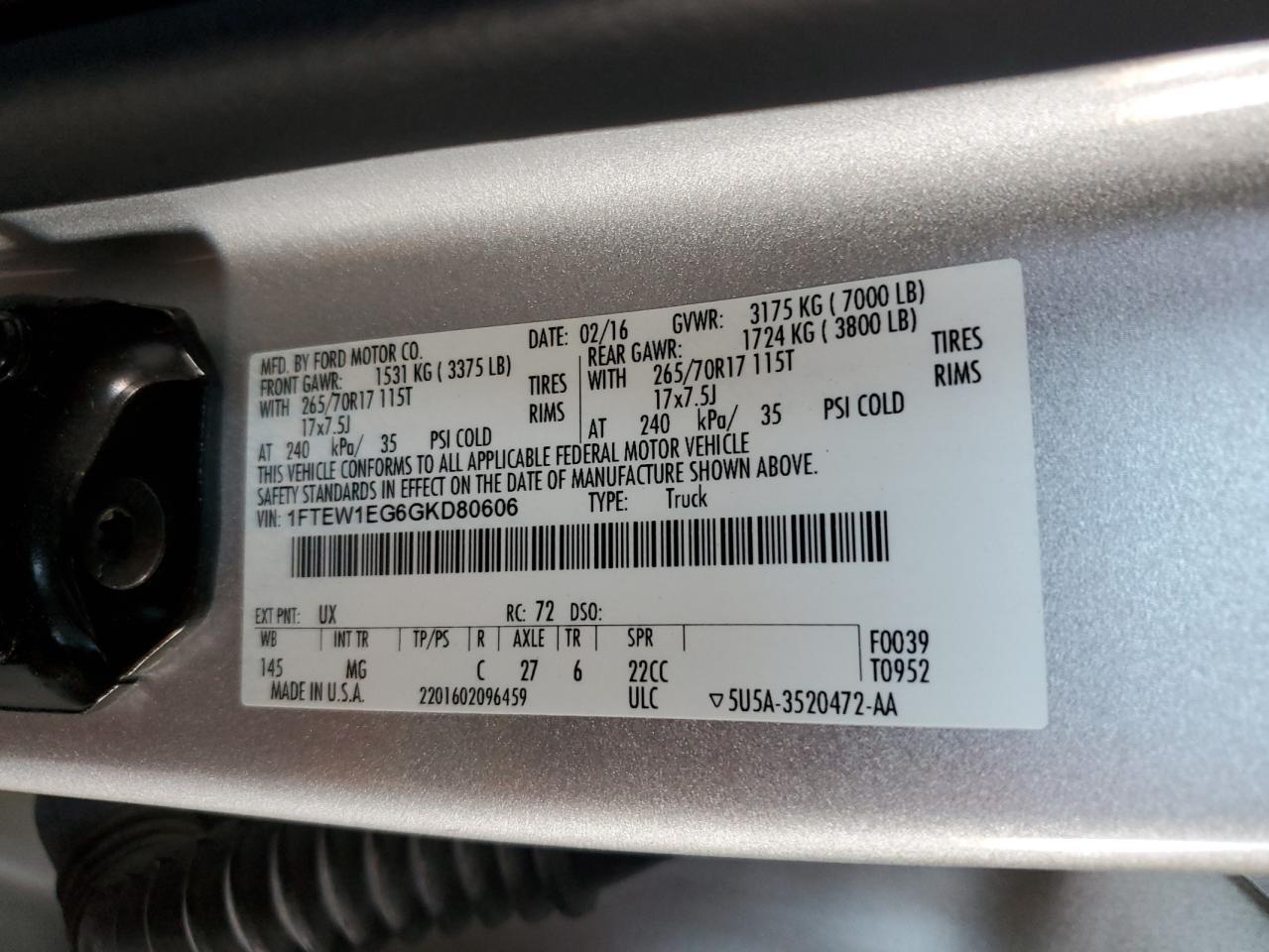 1FTEW1EG6GKD80606 FORD F-150 2016