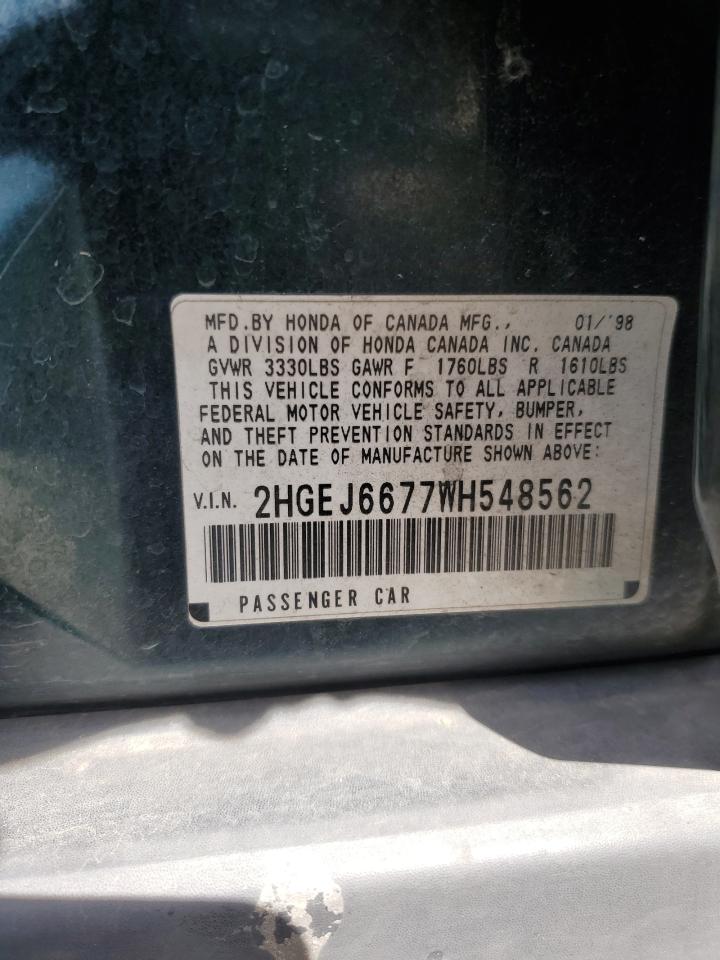 1998 Honda Civic Lx VIN: 2HGEJ6677WH548562 Lot: 57150185