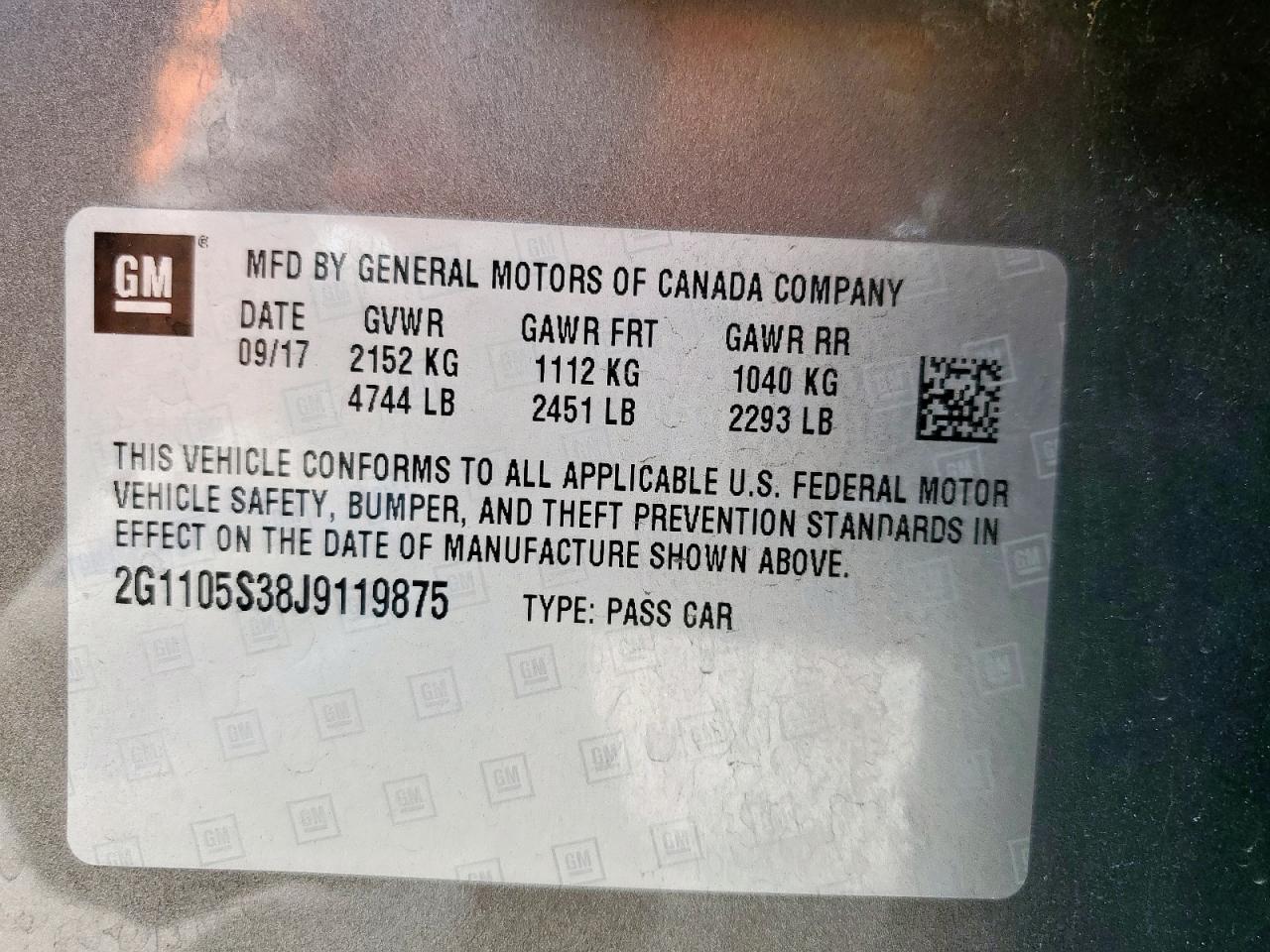 2G1105S38J9119875 CHEVROLET IMPALA 2018