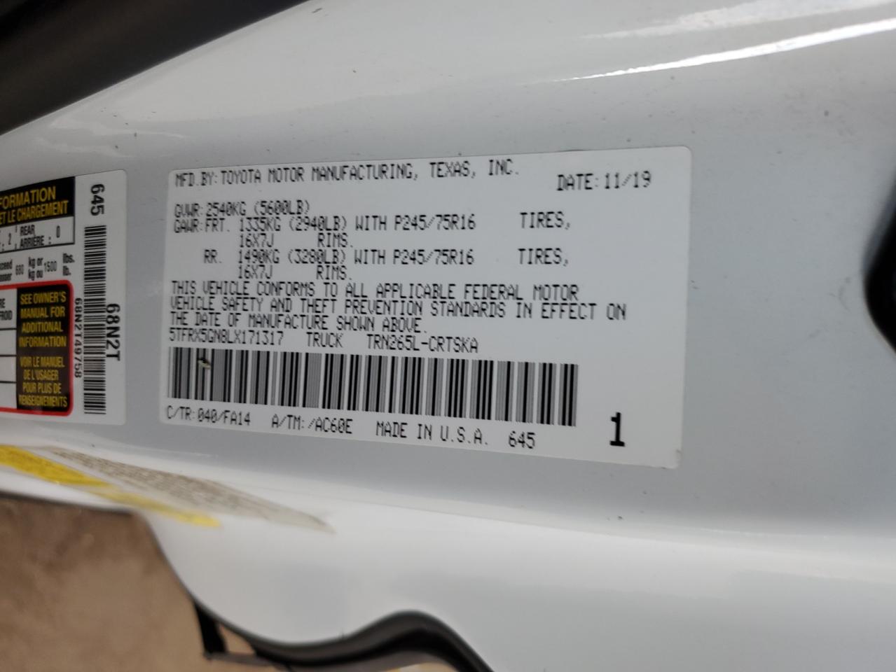 5TFRX5GN8LX171317 TOYOTA TACOMA 2020