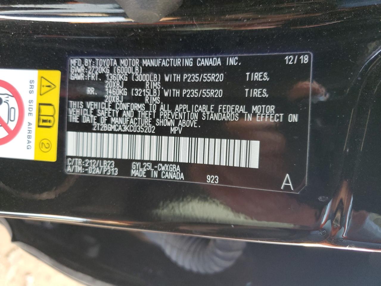 2T2BGMCA3KC035202 LEXUS RX450 2019