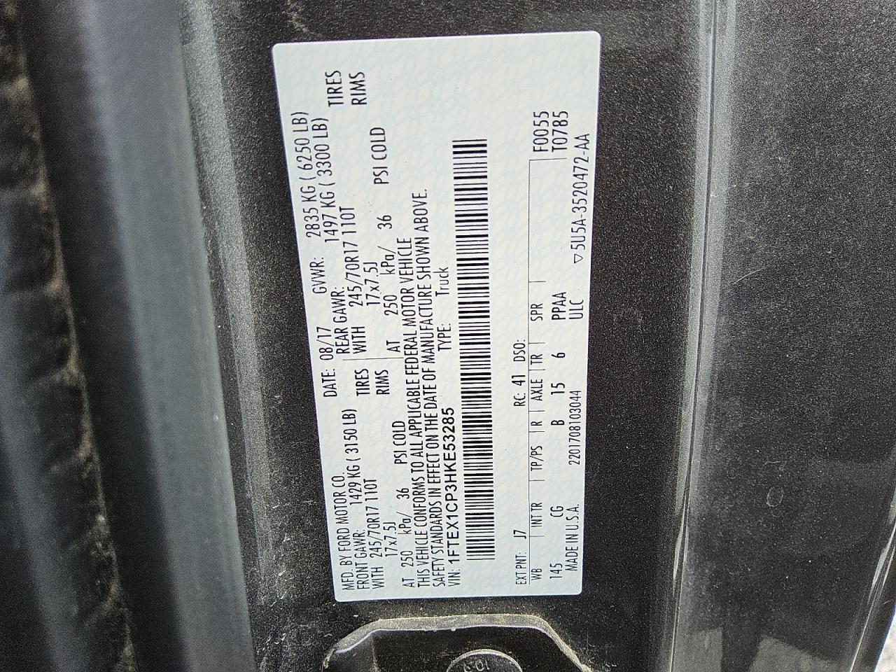 1FTEX1CP3HKE53285 FORD F-150 2017