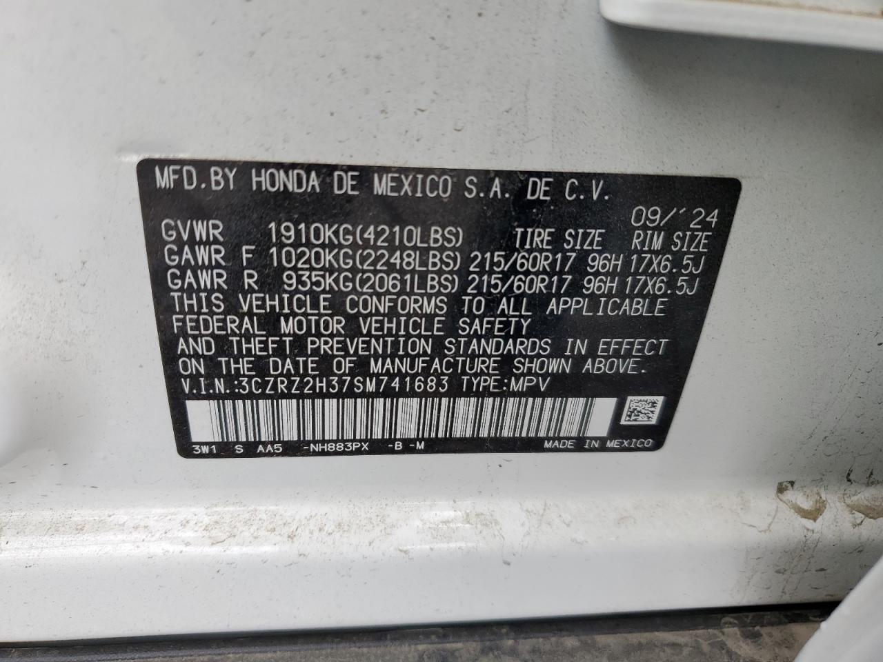 3CZRZ2H37SM741683 HONDA HR-V 2025