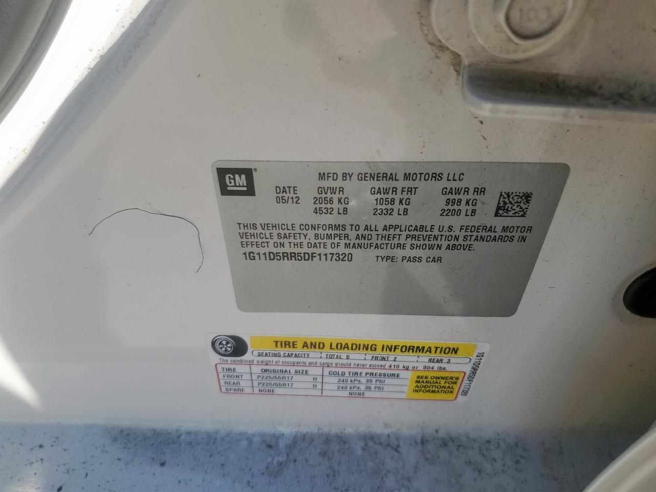 2013 Chevrolet Malibu 1Lt VIN: 1G11D5RR5DF117320 Lot: 56561545