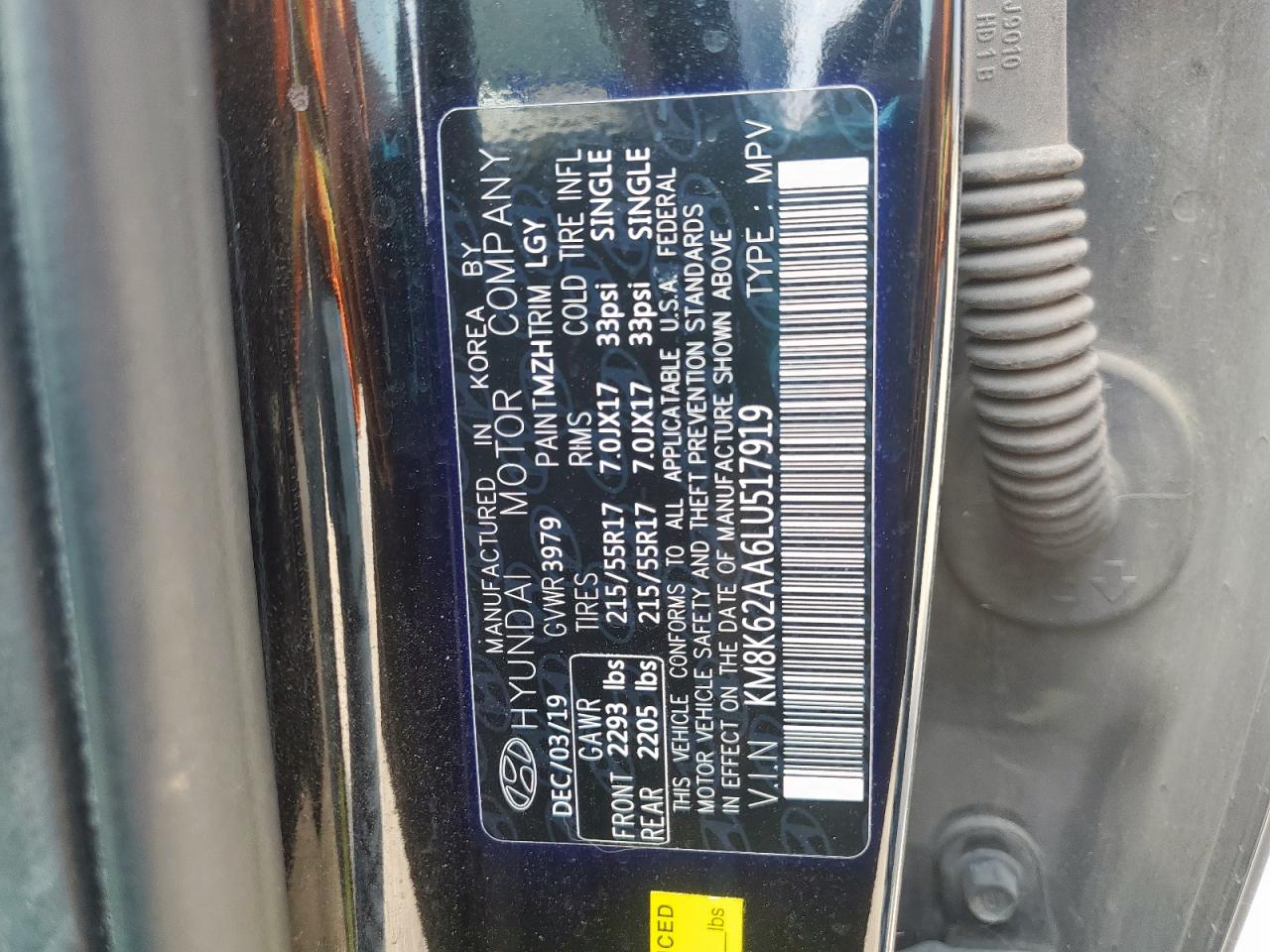 2020 Hyundai Kona Sel Plus VIN: KM8K62AA6LU517919 Lot: 56705765