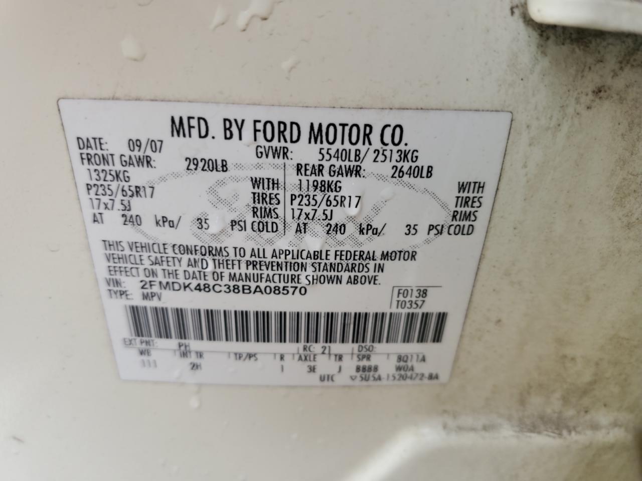 2008 Ford Edge Sel VIN: 2FMDK48C38BA08570 Lot: 56285265