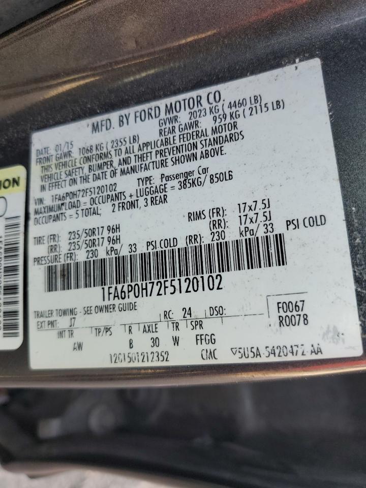 2015 Ford Fusion Se VIN: 1FA6P0H72F5120102 Lot: 57411535