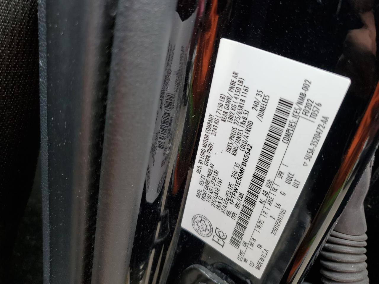 2021 Ford F150 Supercrew VIN: 1FTFW1E56MFB65542 Lot: 54623495