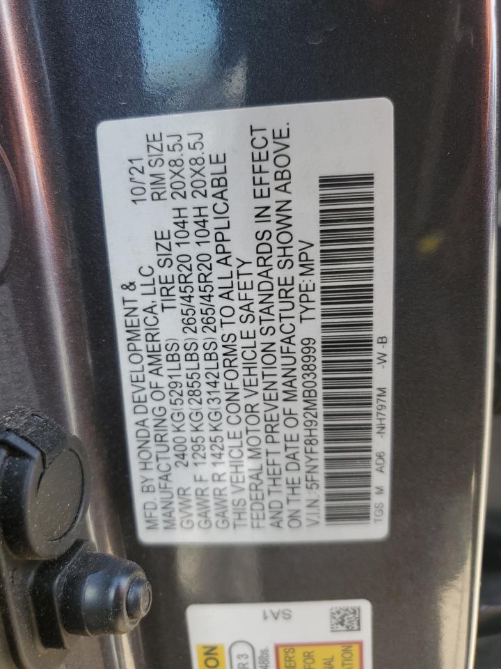 2021 Honda Passport Touring VIN: 5FNYF8H92MB038999 Lot: 56714365