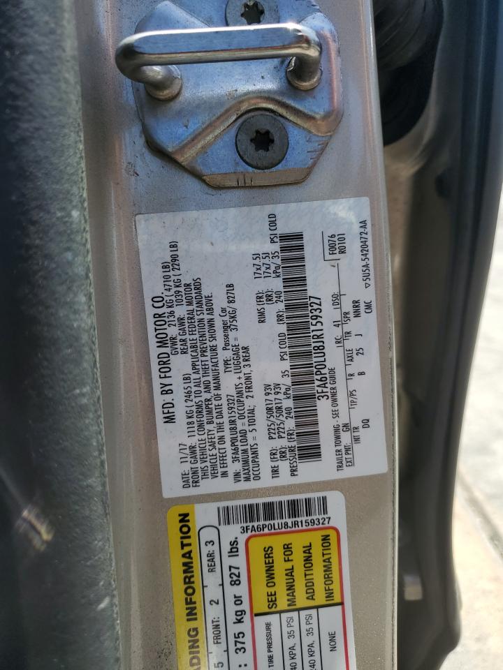 3FA6P0LU8JR159327 FORD FUSION 2018