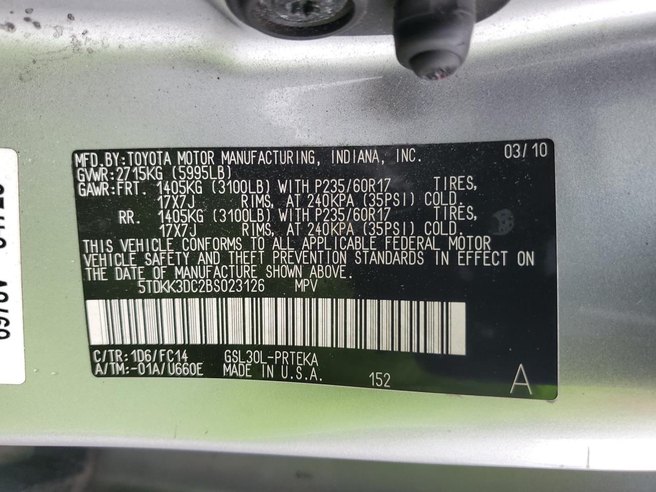 2011 Toyota Sienna Le VIN: 5TDKK3DC2BS023126 Lot: 56932525